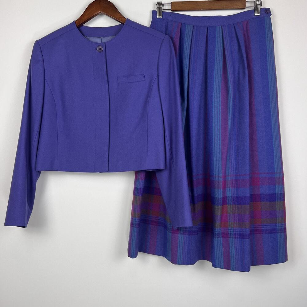 Vintage Pendleton100% Virgin Wool Skirt Suit Set12 Women purple 2 piece made usa